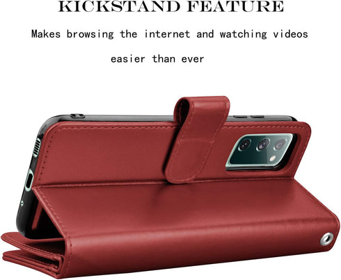 Njjex Galaxy S20 FE 5G Case, Wallet Case for Samsung S20 Fan Edition, 9 Card Slots, Wine Red