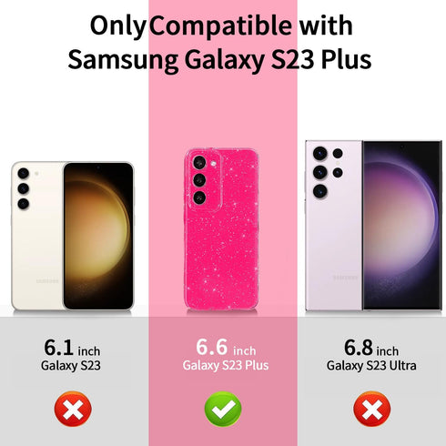 MINSCOSE Samsung Galaxy S23 Plus Case - Cute Neon Bright Color, Glitter Bling Thin Slim Shockproof Silicone Case