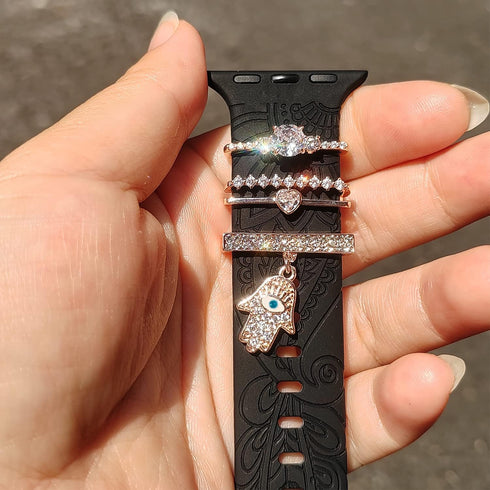Watch Band Charms, Decorative Loops Compatible with Apple Silicone Watch Bands for Women 38mm-49mm, Metal Jewelry