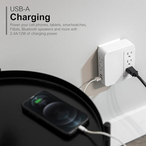 GE Pro Side-Access Swivel Surge Protector, 5-Outlet Extender with 2 USB Ports, Wall Tap Adapter