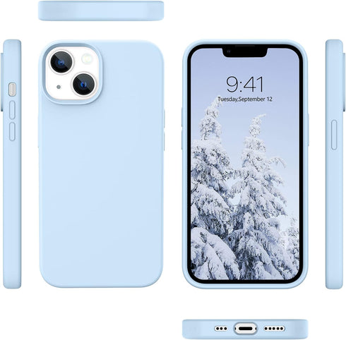 Telaso iPhone 13 Case, Baby Blue Liquid Silicone Soft Gel, Slim Fit, Shockproof, Microfiber Lining, 6.1 inch.