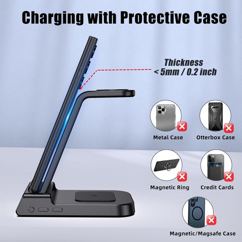 Wireless Charger for Samsung, 3 in 1 Charging Station for Galaxy S24 Ultra/S23 Ultra/Z Flip 6/Fold 6/Buds