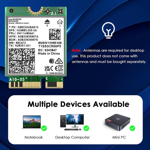 WAVLINK WiFi 7 Wireless Card, 8774Mbps Tri-Band BE200 M.2 NGFF Module with Bluetooth 5.4