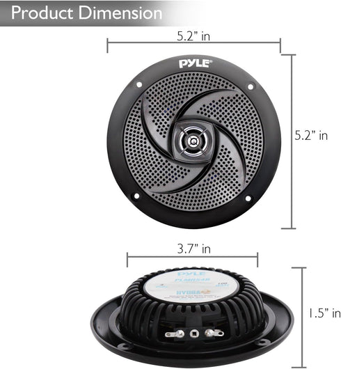 Pyle Low-Profile Waterproof Marine Speakers - 100W 4 Inch 2 Way Outdoor Audio Stereo Sound System, Black