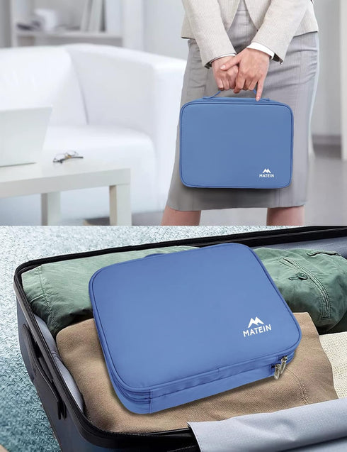 MATEIN Electronics Organizer Bag, Double Layers Tech Organizer with Handle for Cable, Charger, Phone, Ipad Mini, Blue