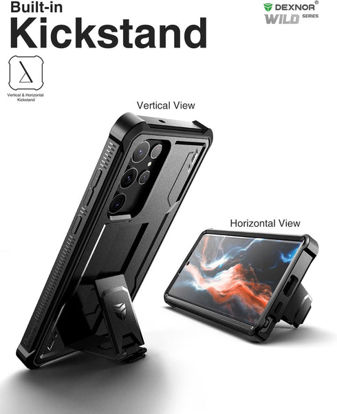 Dexnor Samsung Galaxy S22 Ultra Case, Built-in Screen Protector and Kickstand, Heavy Duty Protection