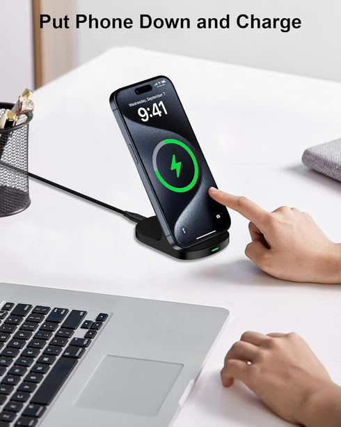 Wireless Charger Stand, Android Cordless QI Charging Pad for Galaxy S24 Ultra 23, Google Pixel 8 Pro 8a 7, Apple iPhone 15 14, 15W Wireless Phone Charging Station Fast Power Adapter Included