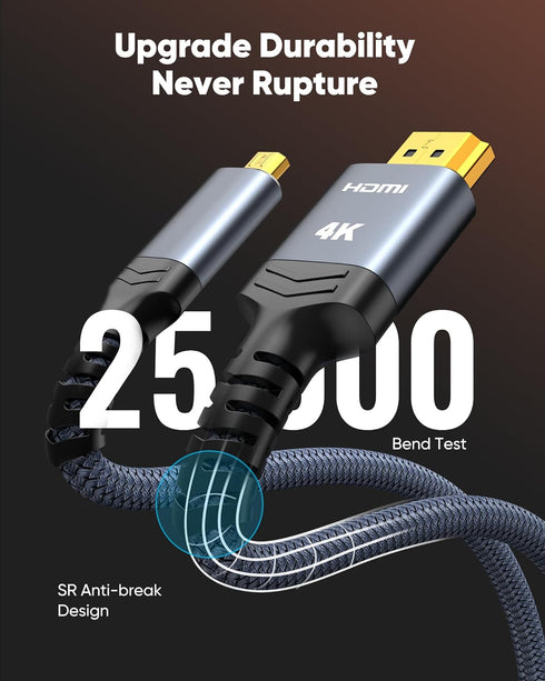 4K 3 2.0 4K@60HZ 2K@165HZ 18Gbps 3FT Highwings Micro HDMI to HDMI Cable FT, Micro Male to HDMI Male Nylon Braided Cord