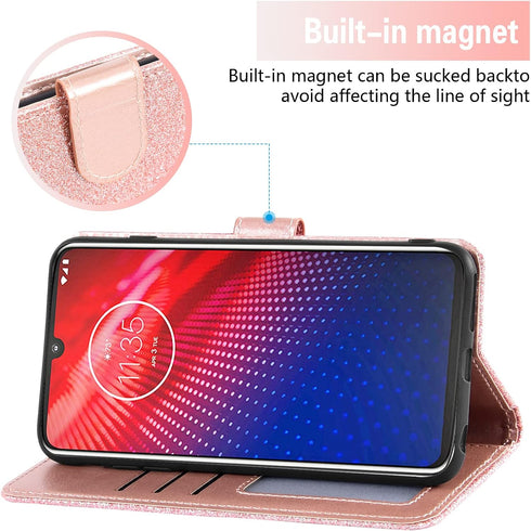 Asuwish Phone Case for Moto Z4/Moto Z 4 Play/MotoZ4 Force with Tempered Glass Screen Protector and Glitter Wallet Cover