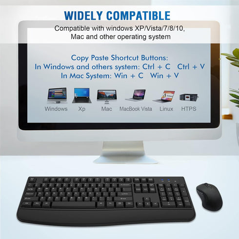 Wireless Keyboard and Mouse Combo, Full-Sized 2.4GHz Wireless Keyboard with Optical Mouse for Windows, Mac OS,