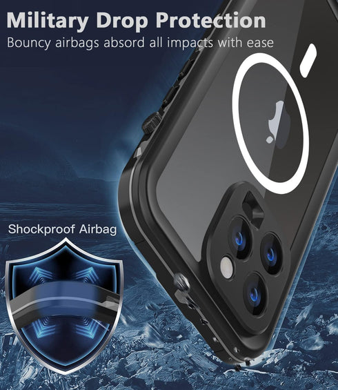 iPhone 14 Pro Max Waterproof Case, Shockproof Dustproof with Screen Protector, Full Body Protective Case, Black, 6.7