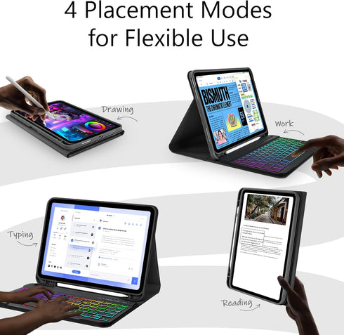 FUWANG iPad 10th Generation Case with 10.9 inch Keyboard 2022 - Detachable 7 Colors Backlit Wireless Bluetooth Folio