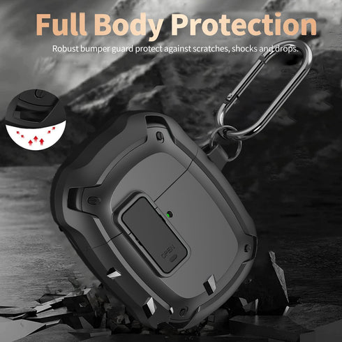 Olytop Rugged Armor Case for Google Pixel Buds Pro 2022 with Lock Clip & Cleaner Pen, Shockproof Hard Cover with