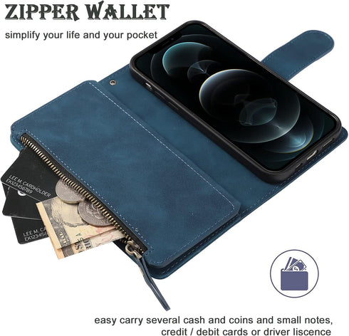 RANYOK Wallet Case for iPhone 11 (6.1 inch), Premium PU Leather Zipper Flip Folio Wallet with RFID Blocking (Blue)