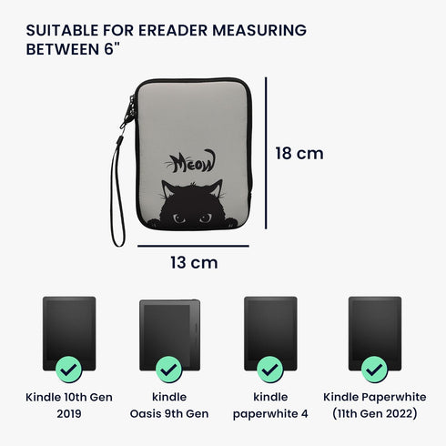 kwmobile 6" Neoprene e-Reader Pouch Size eReader - Universal eBook Sleeve Case with Zipper, Wrist Strap - Grey/Black