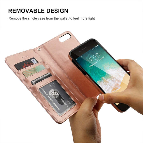 Bocasal Wallet Case for iPhone SE (2022)/SE (2020)/8/7 with Card Holder, PU Leather, Magnetic Detachable Kickstand,