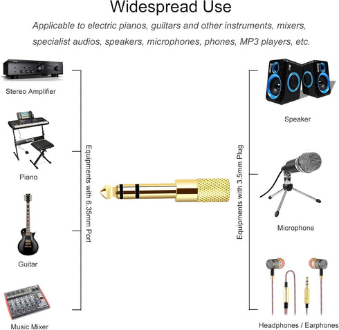 Updated Version 5-Pack Stereo Audio Adapter, 6.35mm (1/4 inch) Male to 3.5mm (1/8 inch) Female Headphone Jack