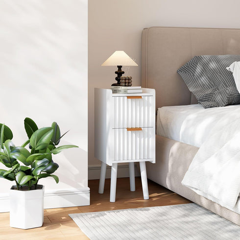 2 UWNS015W IBUYKE Narrow Nightstand, Small Slim Bedside Table with Drawer, Space Saving, Wood Side End Tables
