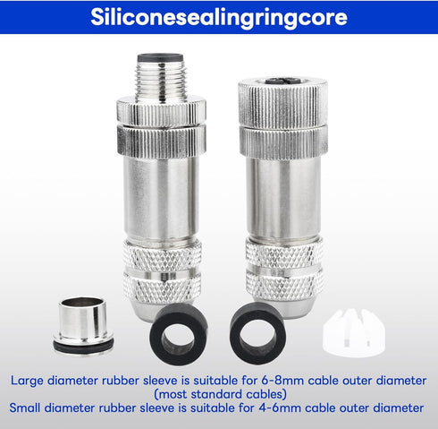 M12 8 Pin Aviation Connector, Male & Female Connector Field Wireable, IP67 Waterproof Straight A Code Shield for Cable