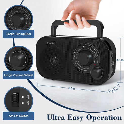 DreamSky AM FM Portable Radio, Plug in Wall or Battery Operated for Home & Outdoor, Strong Reception, Easy to Use,