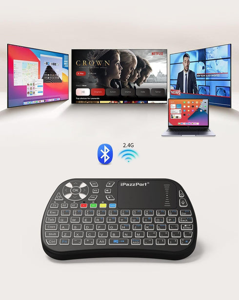 iPazzPort Bluetooth Mini Keyboard with Touchpad, 2.4G Mini Wireless Keyboard and Mouse, RGB Backlit
