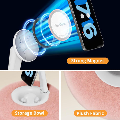 SupeDesk Cozy 2 3.5-7" Magnetic Phone Pillow Stand, Phone Holder for Bed,Lap,Desk, Pillow Stand with Snack Bowl