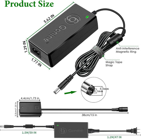 Gonine AC-PW20 Power Supply NP-FW50 Dummy Battery Kit for Sony Alpha ZV-E10, A6400, A6000, A5100 Cameras
