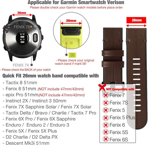 Abanen Watch Band for Garmin epix Pro 51mm / Fenix 8 51mm / Instinct 3 50mm, Soft Genuine Leather Hybrid Silicone Strap