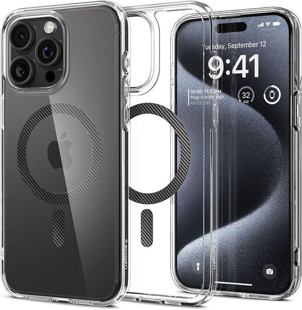 Spigen iPhone 15 Pro Case - Magnetic Ultra Hybrid MagFit, Military-Grade Protection, Anti-Yellowing, Carbon Fiber,