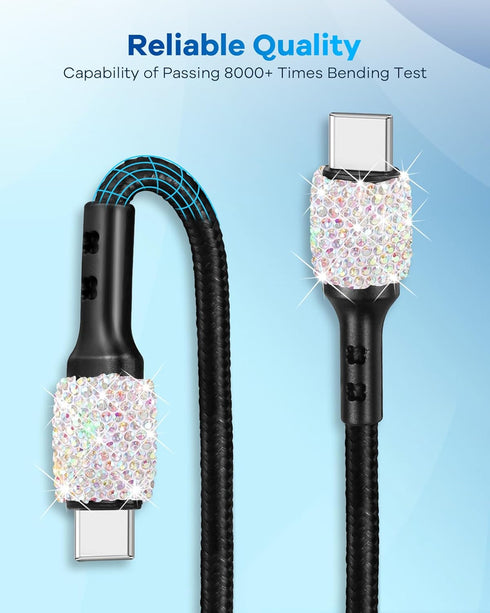 Bling USB C Car Charger, 48W PD + QC Dual Port Fast Charging Adapter with 3.2FT Cable