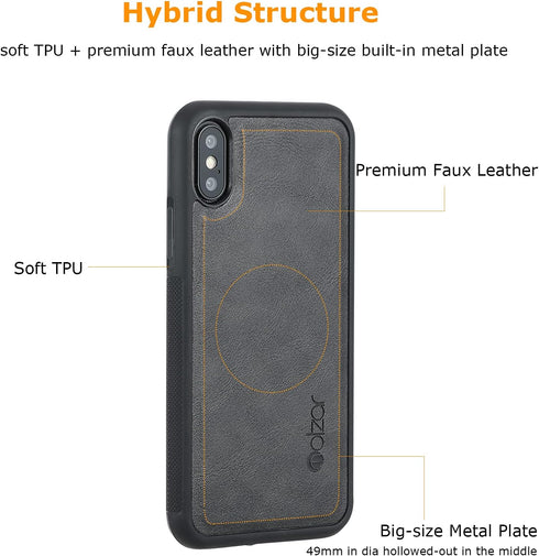 molzar GripBig Series Case for iPhone Xs and iPhone X, Built-in Metal Plate for Magnetic Mount, Black/Black