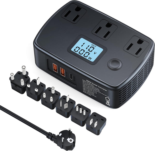 Universal Travel Adapter 220v to 110v Converter with 3 AC Outlets, 2 QC3.0, 1 PD30W, 250W Combo