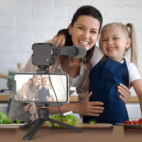 DigiPower Follow ME #GoViral Vlogging Kit for Cameras & Phones, with Microphone, 36 LED Light, Smartphone Grip,