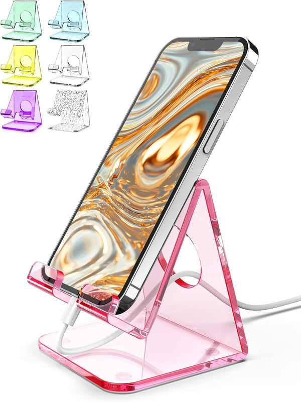TOPGO Acrylic Phone Stand, Clear Holder for Office Desk, Kitchen Counter, Compatible with iPhone 15 14 13 12 11