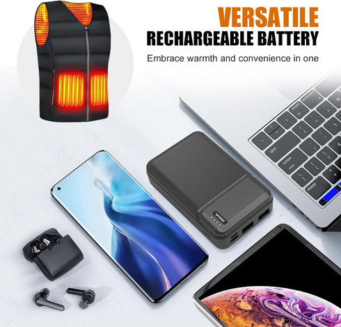 10000mAh Heated Vest Battery Pack, 5V/2A Power Bank for Heating Vests, Jackets, Coats, Hoodies (Not for 7.4V Heated
