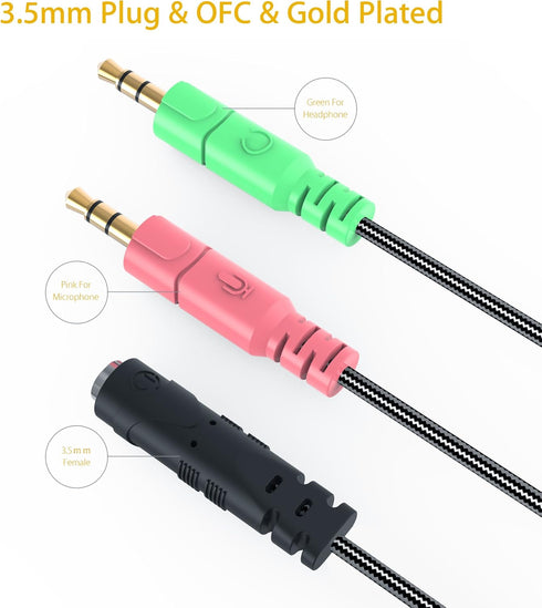 MillSO 3.3 Feet Headset Adapter - 3.5mm Audio Jack Y Cable for TRRS Gaming Headset