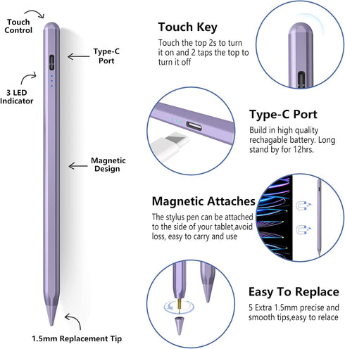 Stylus Pen for iPad with Palm Rejection, Apple iPad Pro 11/12.9, Compatible with iPad 10th/9th/8th/7th/6th Gen