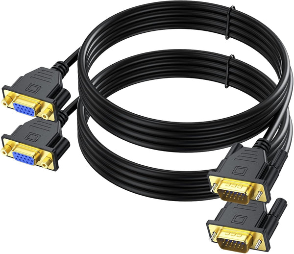 2-Pack VGA Extension Cable 6ft, Male to Female 15 Pin VGA Cord, Support 1080P Full HD for Laptop, PC
