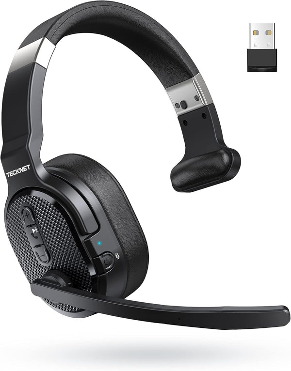 TECKNET Trucker Bluetooth Headset, Wireless Headphones with Microphone & Dongle, AI Noise Canceling, 70h Comfort for PC