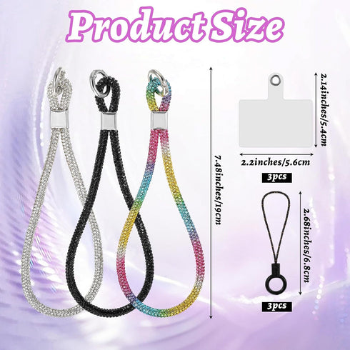 Sibba 3PCS Luxury Diamond Phone Wrist Strap Bling Rhinestone Phone Wrist Strap for Phones Case Cellphone Lanyard Full