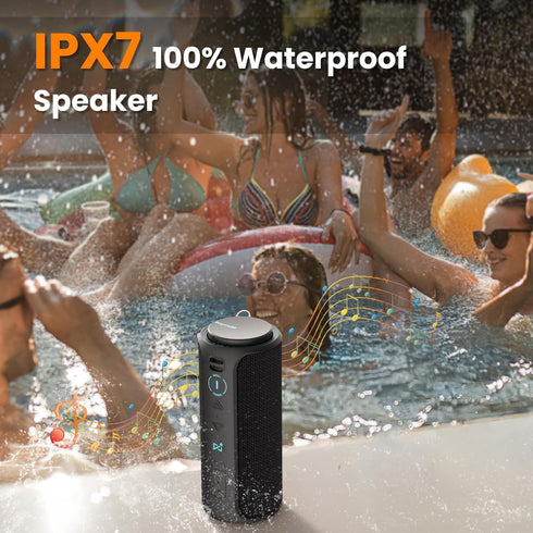 Raymate Bluetooth Speaker, V5.3 Wireless IPX7 Waterproof Shower Speaker, 30W HiFi Stereo Sound, 15H Playtime