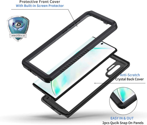 Lanhiem Galaxy Note 10 Case, Built-in Screen Protector, IP68 Waterproof, Shockproof Protective Cover