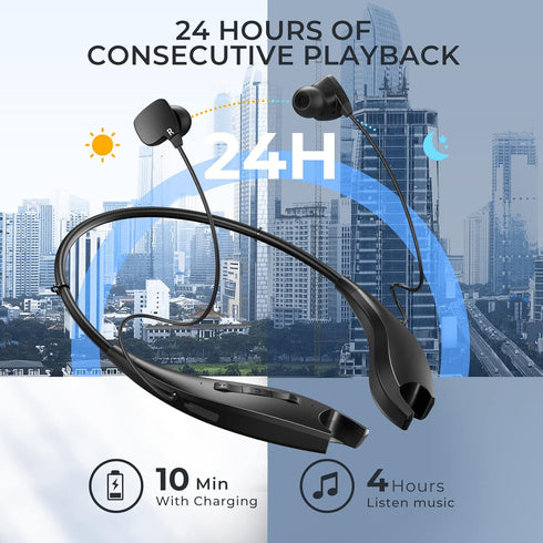 Neckband Bluetooth Headphones, Around The Neck Headphones, 24H+ Playtime, Bluetooth Headsets with Call Vibration, Shark