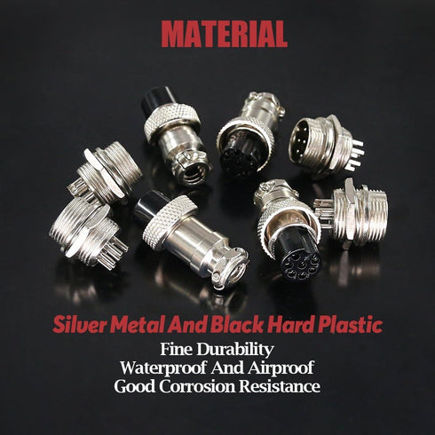 Hilitchi 32-Pieces Metal Aviation Wire Connector Plug Assortment Kit, 6 7 8 9 10 Pin 16mm Male Female