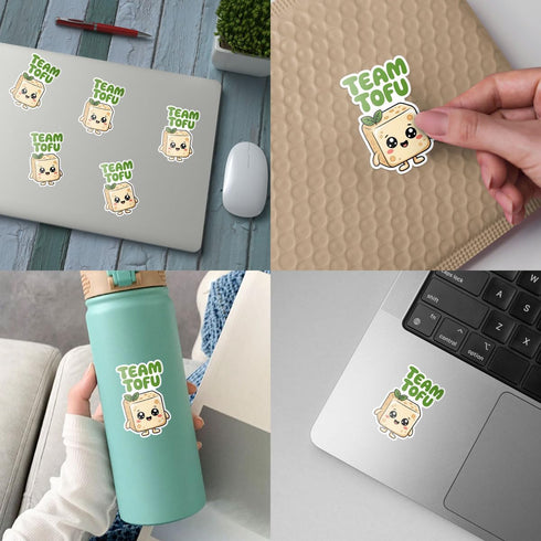 3 Pcs Team Tofu Cute Sticker, Funny Vegan Food Cartoon Design, Vegetarian Vinyl Stickers Die-Cut Waterproof for Laptop