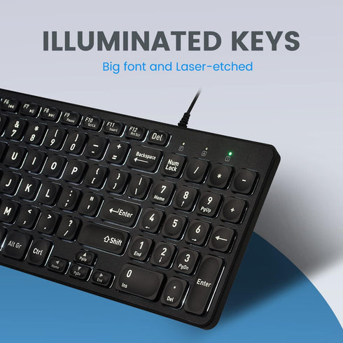 Perixx PERIBOARD-333B Wired USB Backlit Keyboard, Compact 14.25x4.57 Inches, X Type Scissor Keys, Big Print Letters,