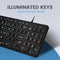 Perixx PERIBOARD-333B Wired USB Backlit Keyboard, Compact 14.25x4.57 Inches, X Type Scissor Keys, Big Print Letters,