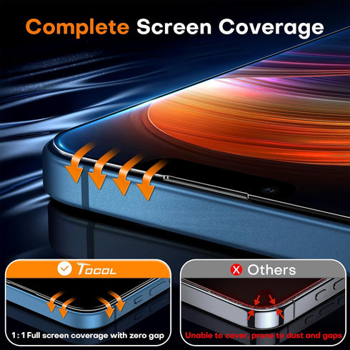 TOCOL Military Grade Shatterproof Screen Protector for iPhone 13, HD Tempered Glass, Full Coverage, 2 Packs