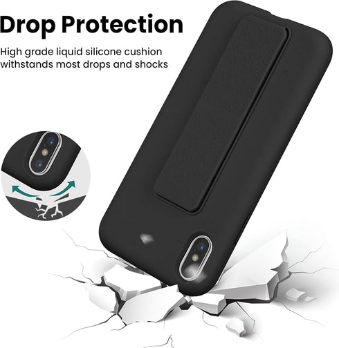 LAUDTEC Silicone Kickstand Case for iPhone X/XS - Flexible Soft Liquid Silicone Cover with Hand Strap and Metal Stand