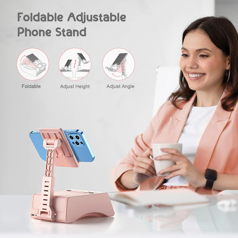 Gifts for Women - TechGlow Foldable Cellphone Stand with Bluetooth Speaker, Birthday Gift Idea, Pink